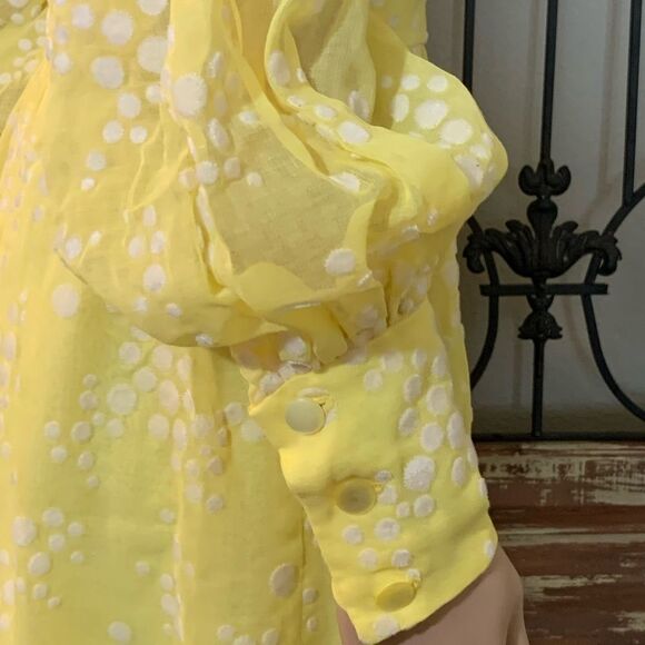 Vintage Rare Flocked Yellow Maxi‎ Dress - Picture 6 of 16